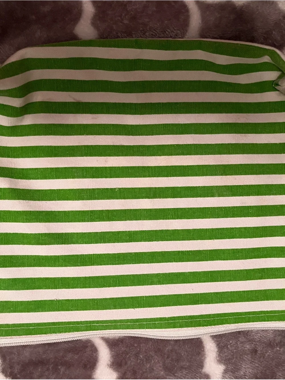 thirty-one Green and White Striped Cosmetic Bag with Pink Embroidery